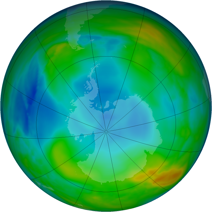 Antarctic ozone map for 19 June 2007